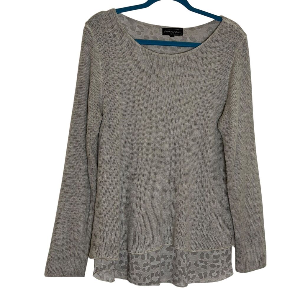 Flora Ashley Sweater TwoFer Layered Blouse Top Shirt Animal Gray M bv